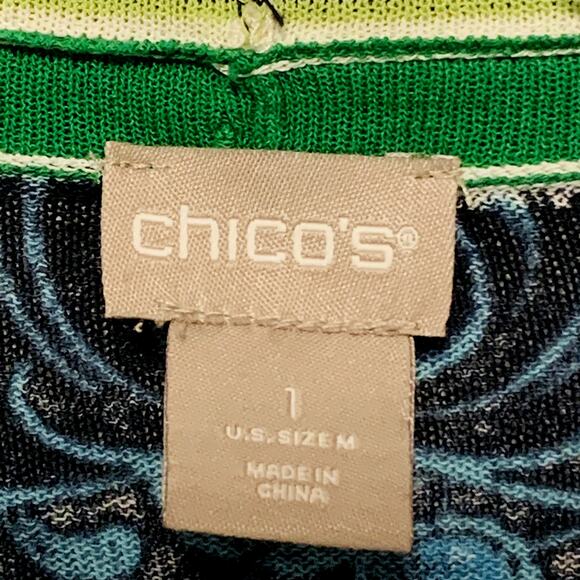 CHICO'S Cardigan Size 1 (US Sz M) Lightweight Floral Print Knit Boho Open Front - Picture 2 of 9